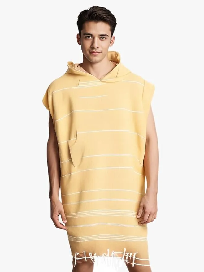 1pcs Large Turkish Cotton Poncho Towel Surf Poncho Changing Towel Robe with Hood and Front Pocket Absorbent Wearable Towel Hooded Beach Towel for Adult Man Women Beach Pool and swim (Yellow, Large)