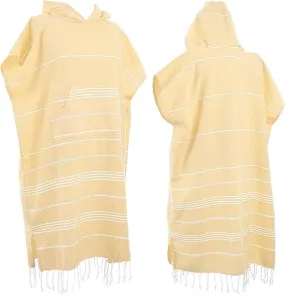1pcs Large Turkish Cotton Poncho Towel Surf Poncho Changing Towel Robe with Hood and Front Pocket Absorbent Wearable Towel Hooded Beach Towel for Adult Man Women Beach Pool and swim (Yellow, Large)
