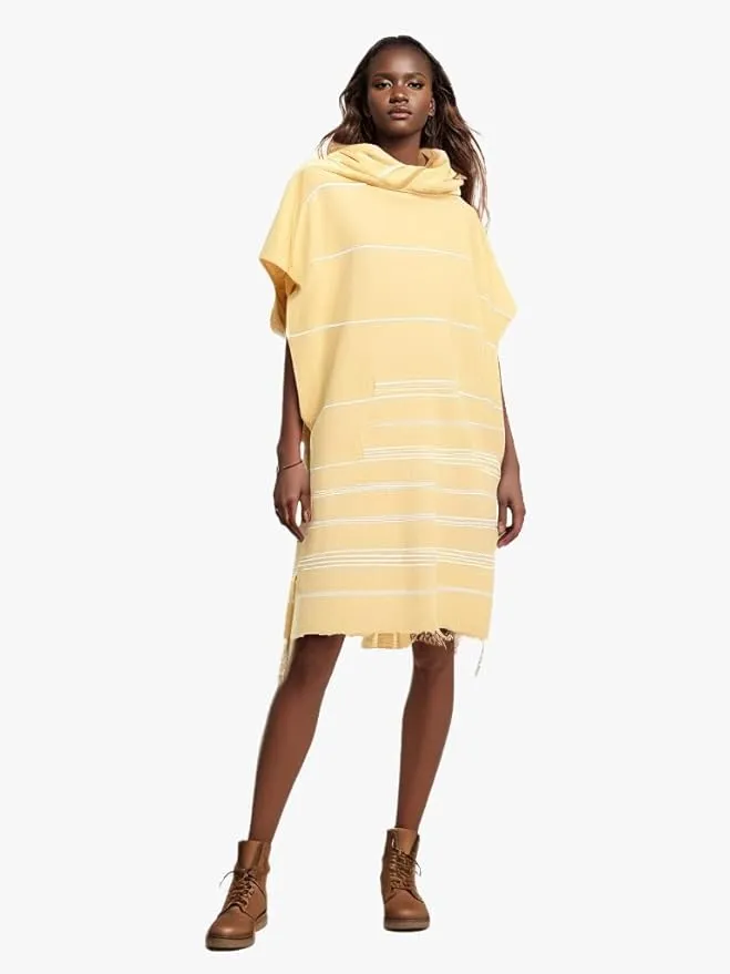 1pcs Large Turkish Cotton Poncho Towel Surf Poncho Changing Towel Robe with Hood and Front Pocket Absorbent Wearable Towel Hooded Beach Towel for Adult Man Women Beach Pool and swim (Yellow, Large)