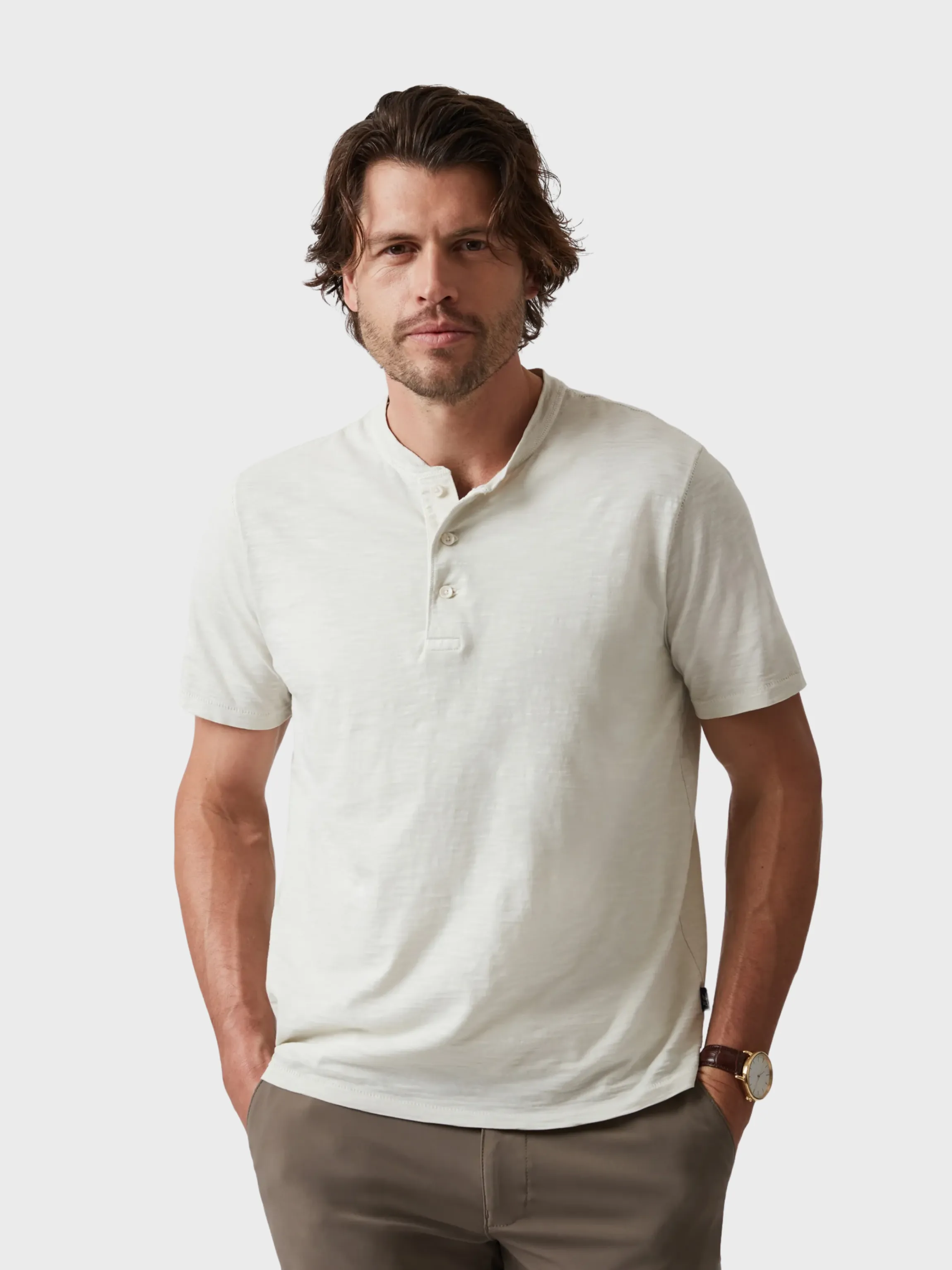 34 Heritage Slub Short Sleeve Henley Tee - Ivory