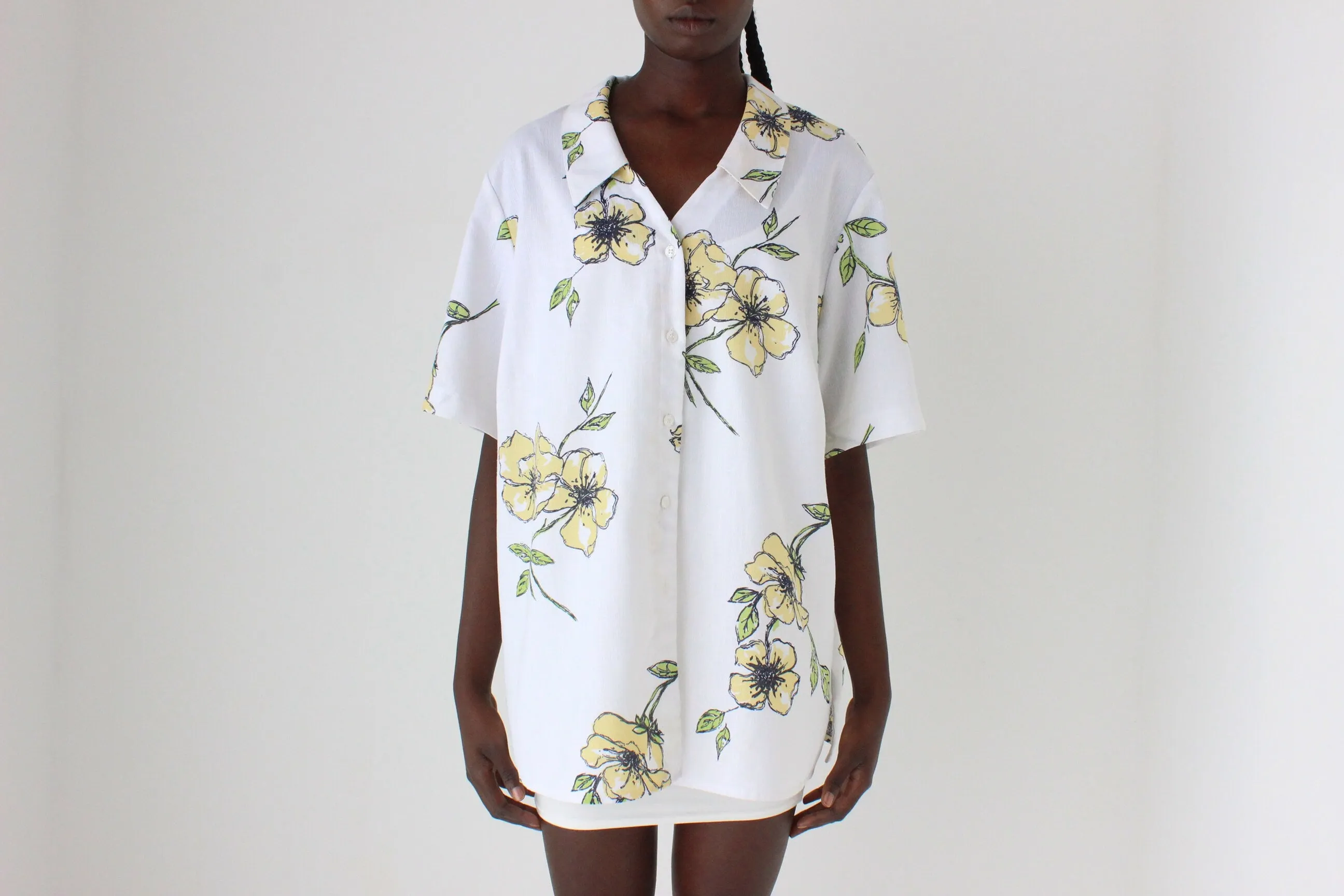 80s Woven Textured Short Sleeve Boxy Shirt