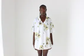 80s Woven Textured Short Sleeve Boxy Shirt