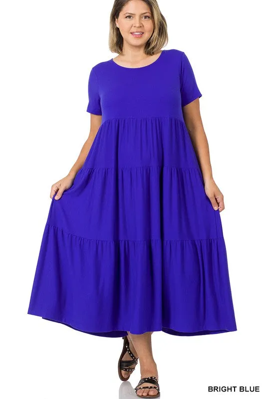 8354   Taylor Short Sleeve Tiered Midi Dress - Reg & Plus!