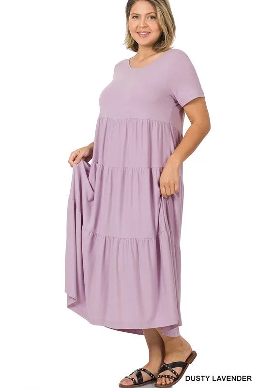 8354   Taylor Short Sleeve Tiered Midi Dress - Reg & Plus!