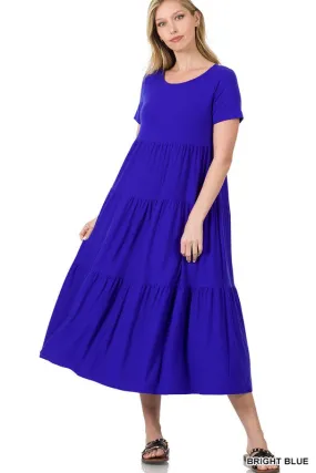 8354   Taylor Short Sleeve Tiered Midi Dress - Reg & Plus!