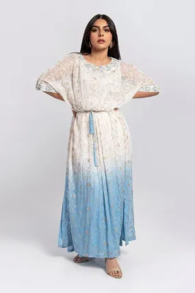 Aisha Fatema - Aqua Soiree - Kaftaan Embroidered Chiffon - 2 Piece