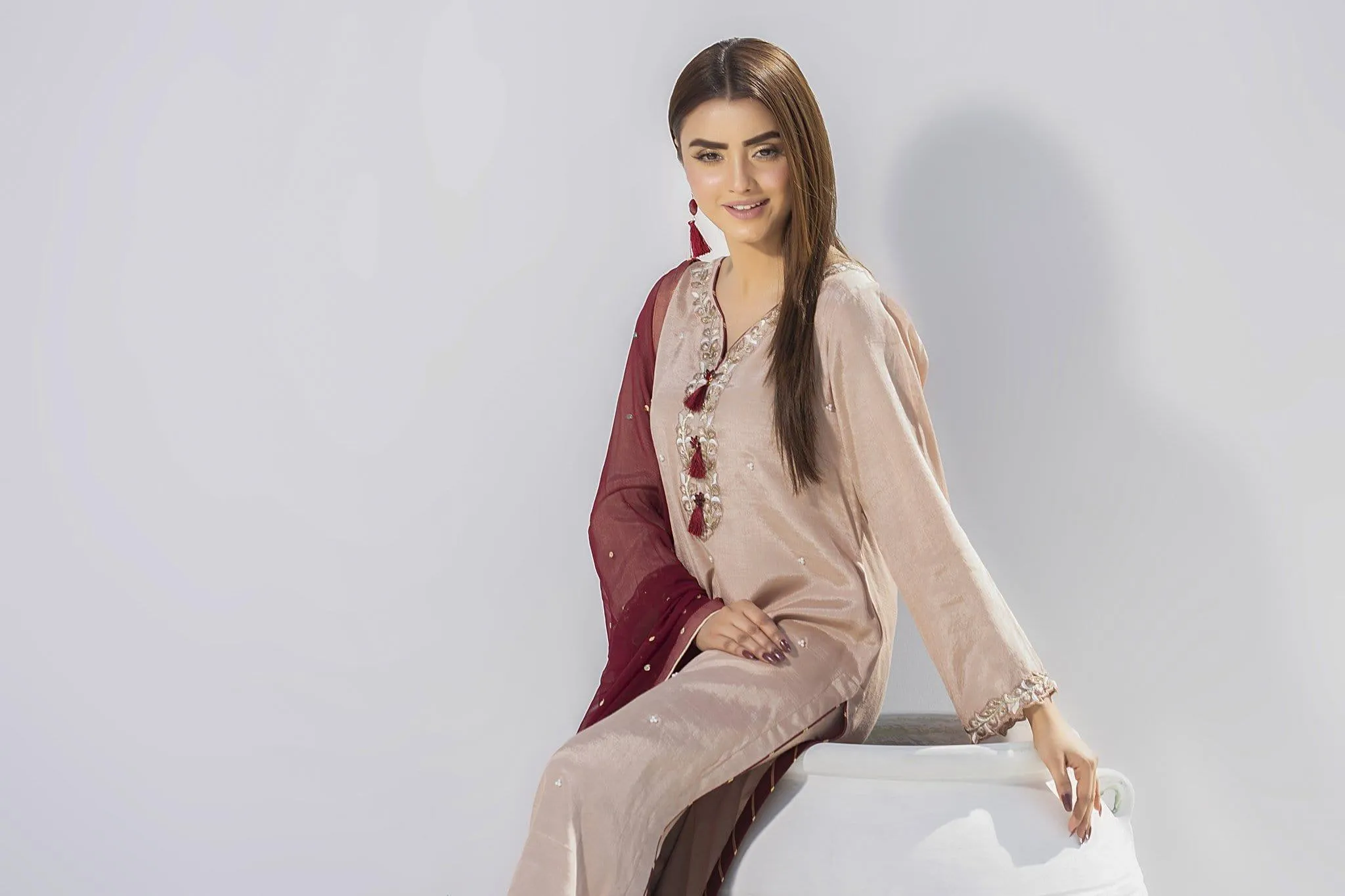 Aisha Fatema - Fawn Elegance - 1013 - Raw Silk Shirt - 3 Piece
