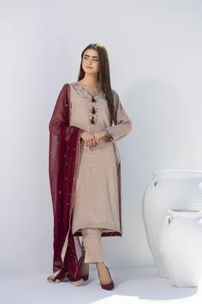 Aisha Fatema - Fawn Elegance - 1013 - Raw Silk Shirt - 3 Piece