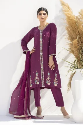 Aisha Fatema - Royal Plum - 1015 - Pure Raw Silk Embroidered - 3 Piece