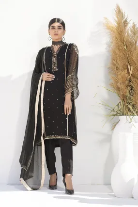 Aisha Fatema - Shimmering Black - 1005 - Sequined Chiffon Shirt - 3 Piece