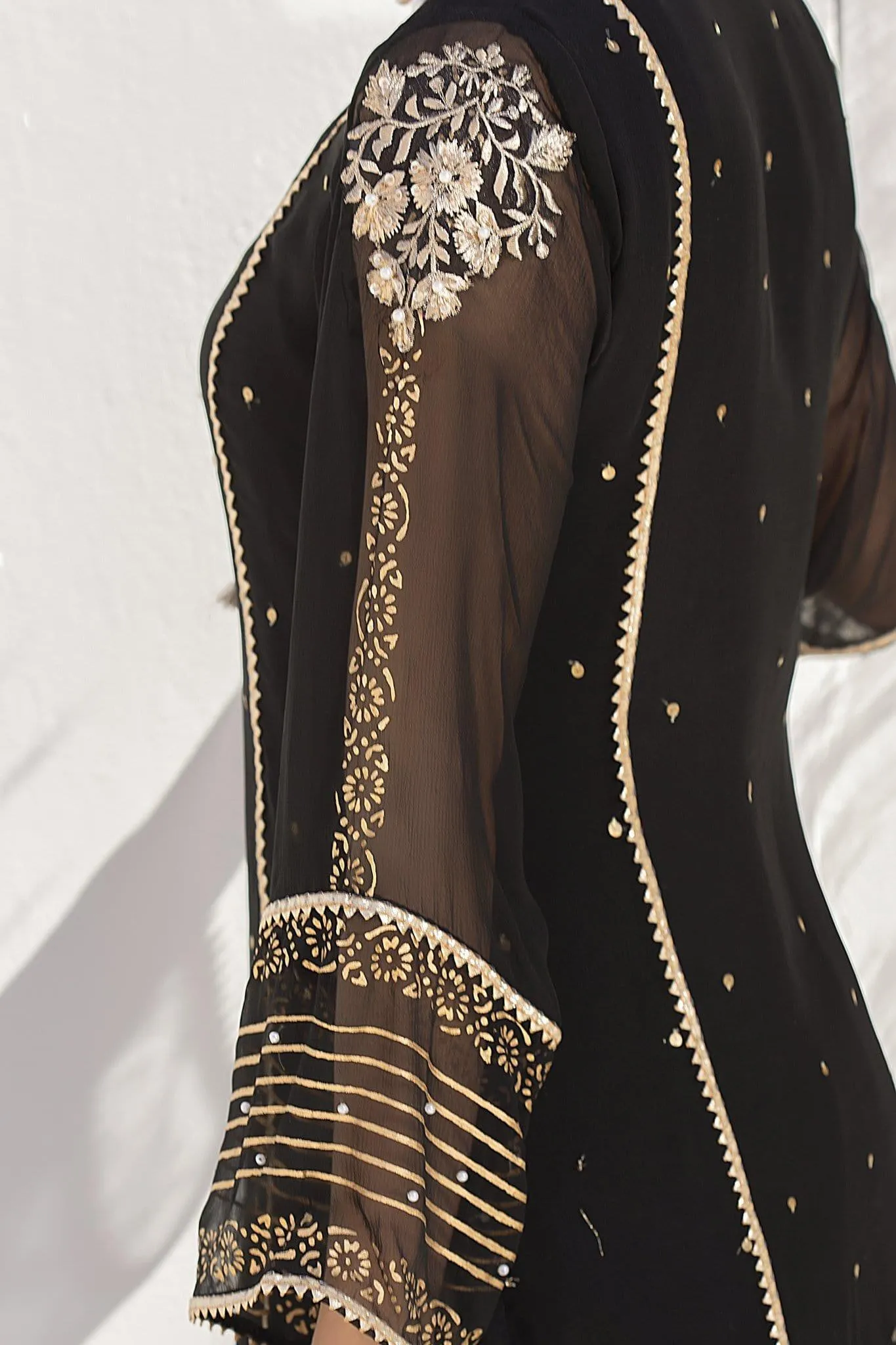 Aisha Fatema - Shimmering Black - 1005 - Sequined Chiffon Shirt - 3 Piece