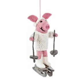 Alpine Skiing Pig Handmade Biodegradable Felt Ornament