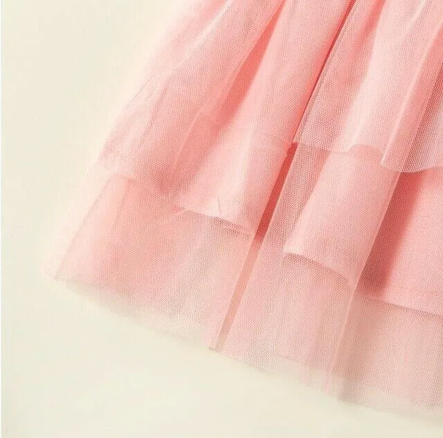 Baby Girl Pink Floral Tulle Dress with Flutter Sleeves