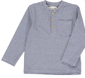 Baxter Blue & White Stripe Long Sleeve Henley - Select Size