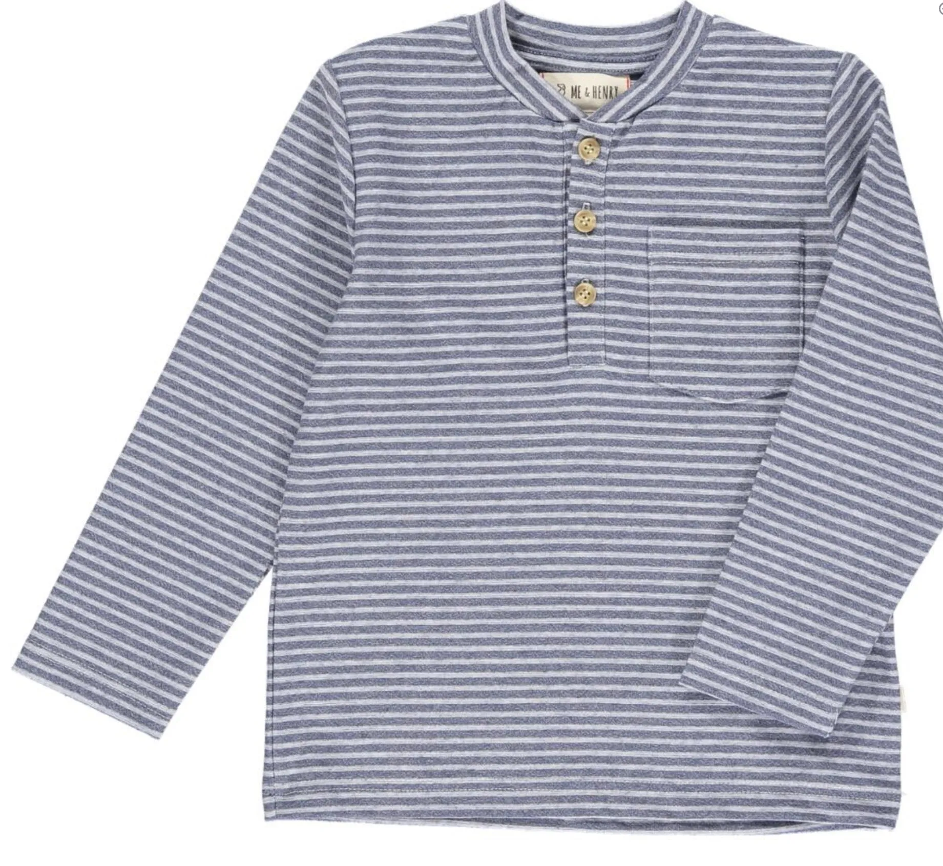 Baxter Blue & White Stripe Long Sleeve Henley - Select Size