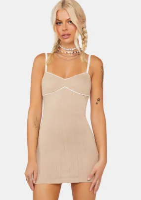 Beige Pointelle Mini Dress