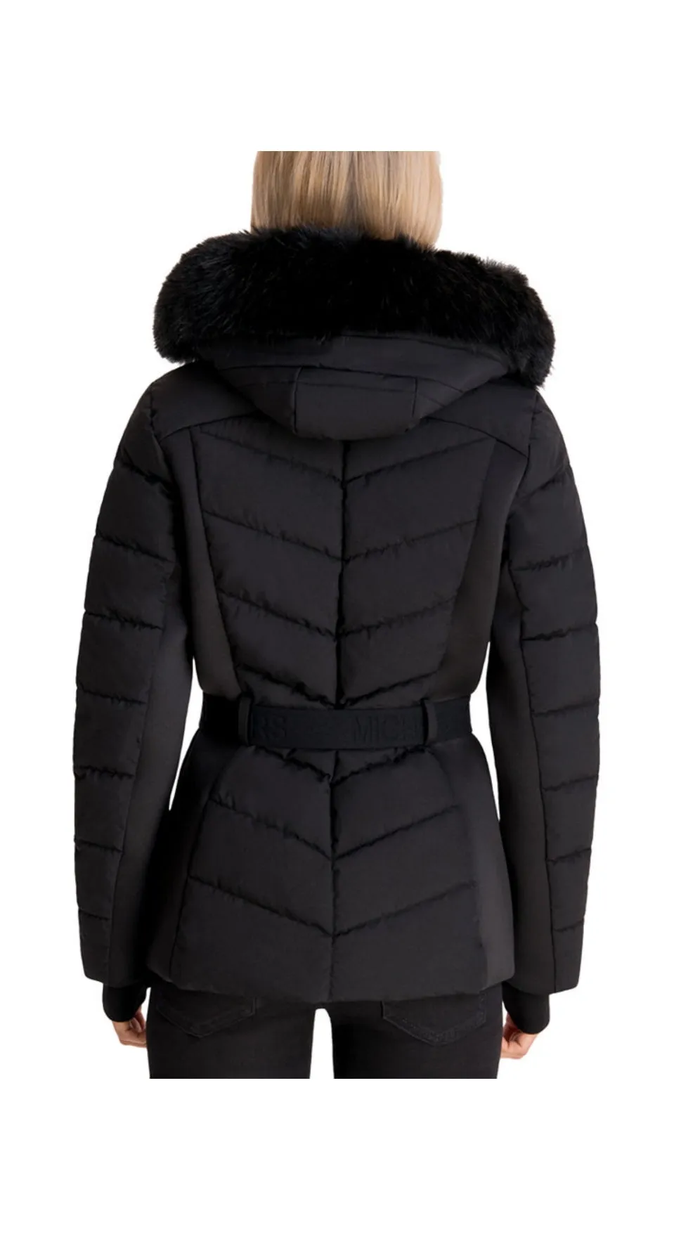 Belt Faux-Fur Trim Hooded Puffer Coat