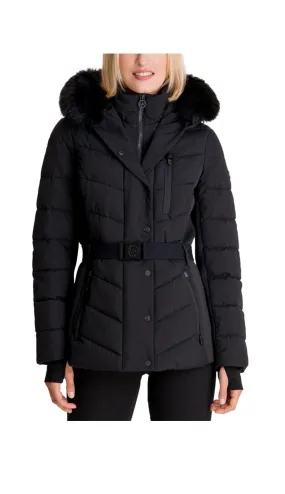 Belt Faux-Fur Trim Hooded Puffer Coat