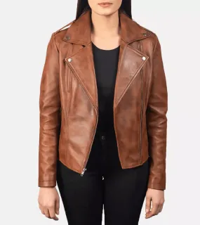 Bishop Brown Women's Biker Leather Jacket