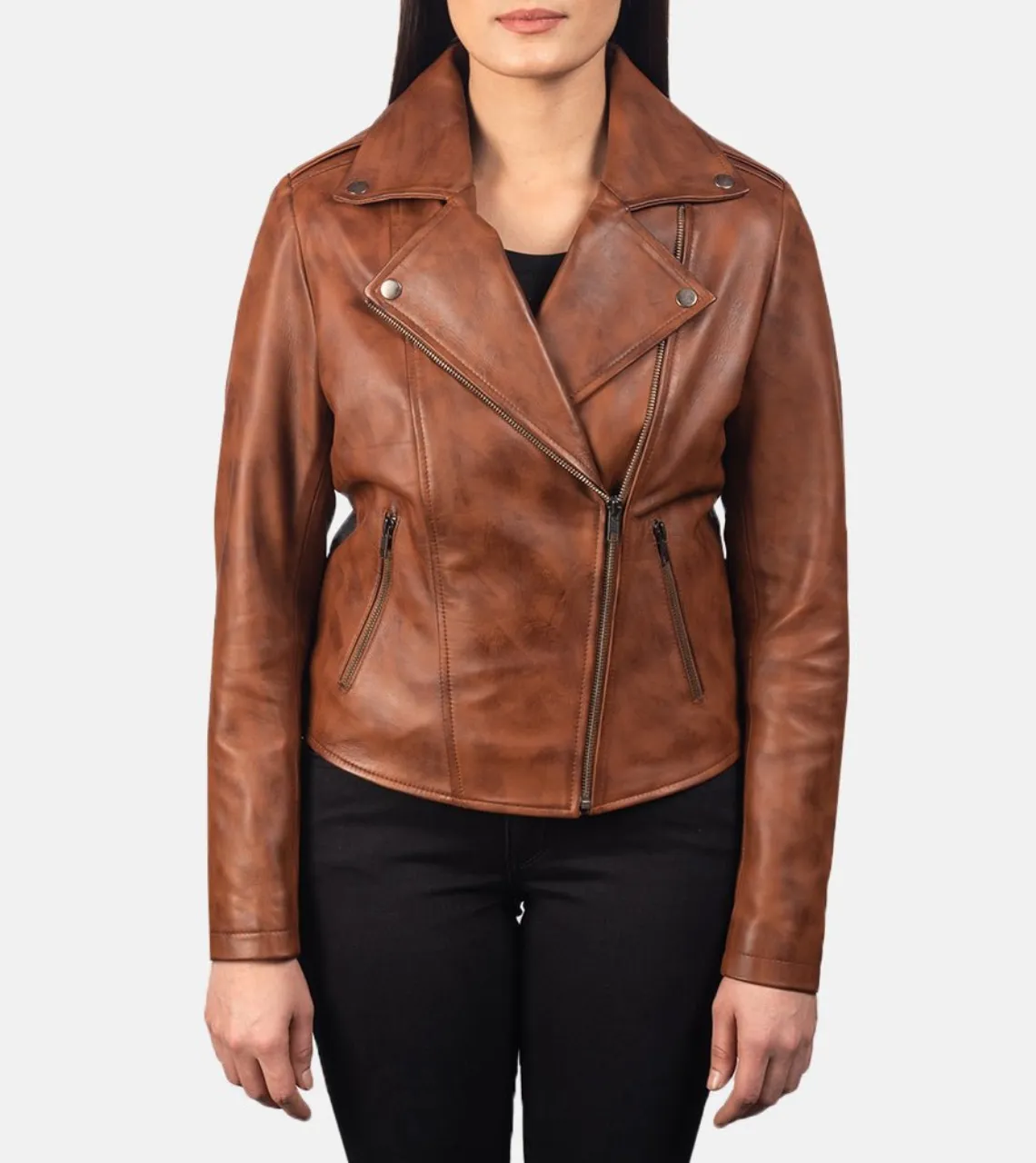 Bishop Brown Women's Biker Leather Jacket