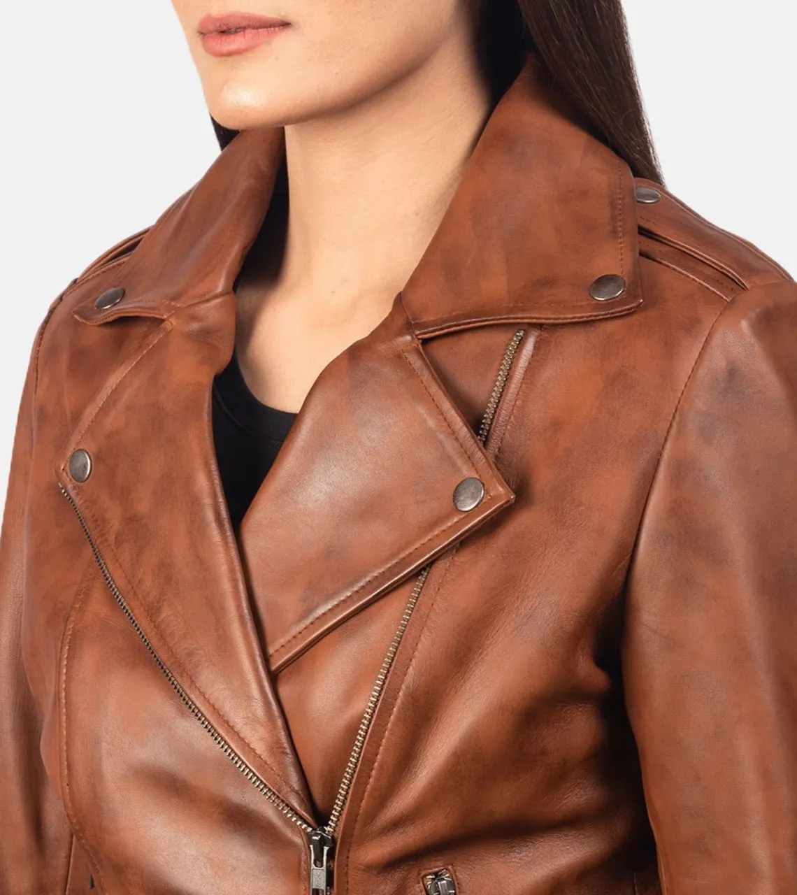 Bishop Brown Women's Biker Leather Jacket