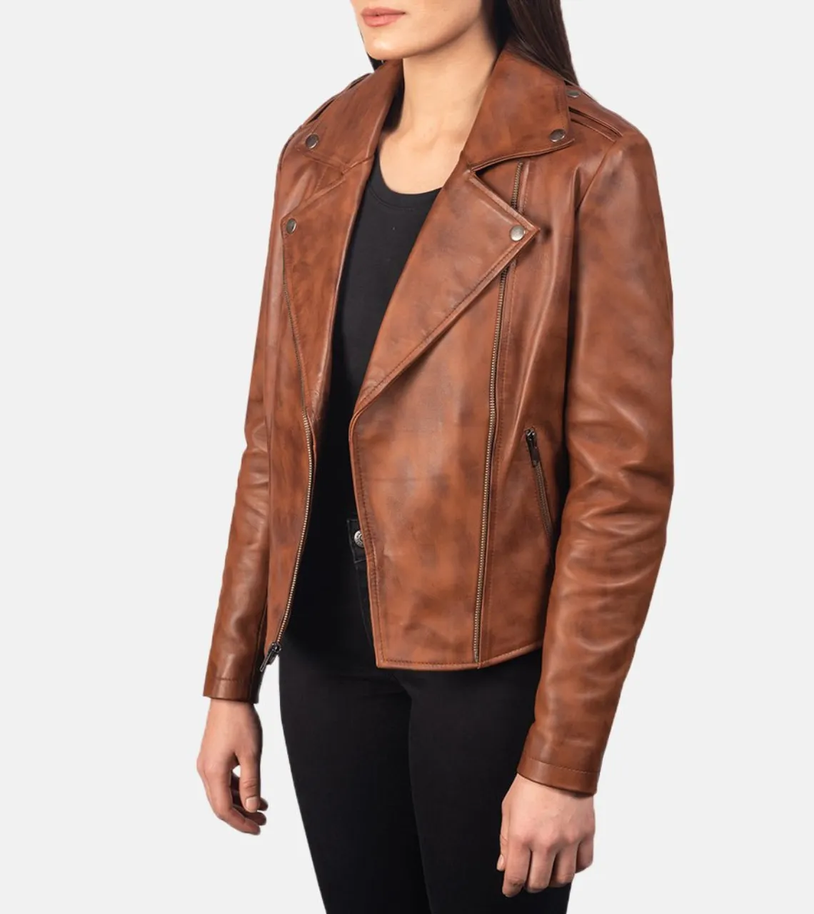 Bishop Brown Women's Biker Leather Jacket