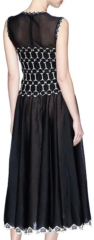 Black and White Knit Sleeveless Midi Dress