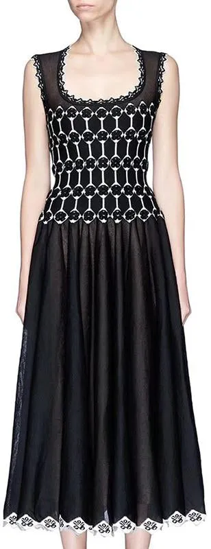 Black and White Knit Sleeveless Midi Dress