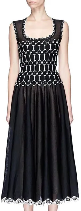 Black and White Knit Sleeveless Midi Dress