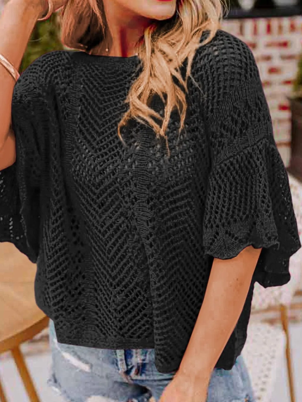 Black Knit Short Sleeve Top