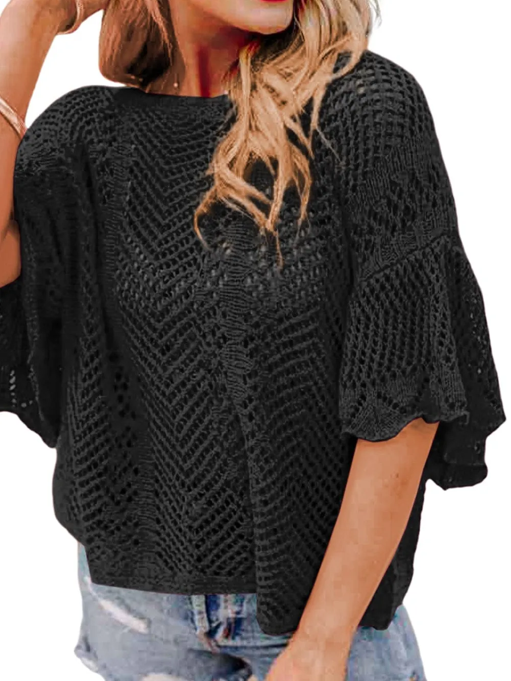 Black Knit Short Sleeve Top