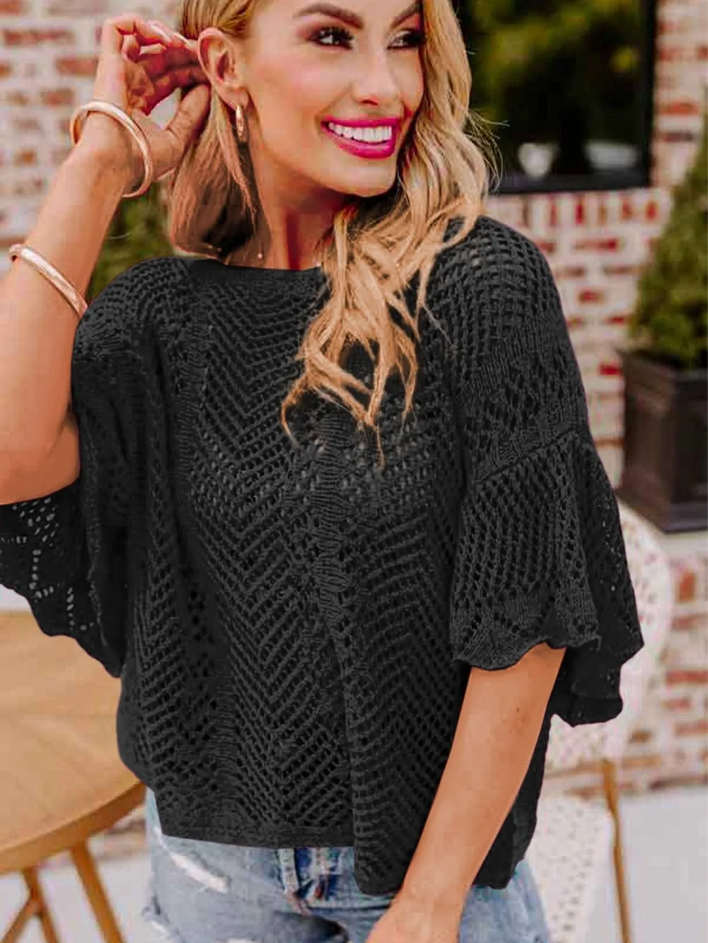 Black Knit Short Sleeve Top