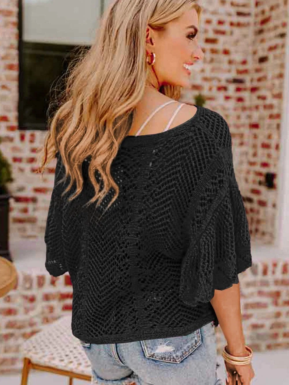 Black Knit Short Sleeve Top