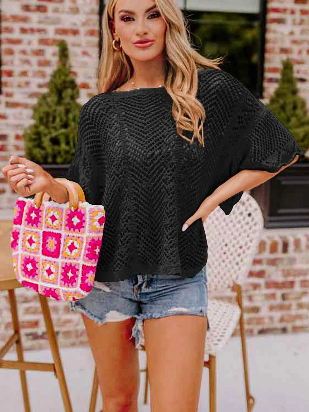 Black Knit Short Sleeve Top