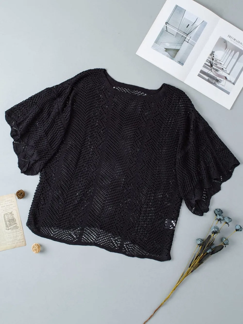 Black Knit Short Sleeve Top