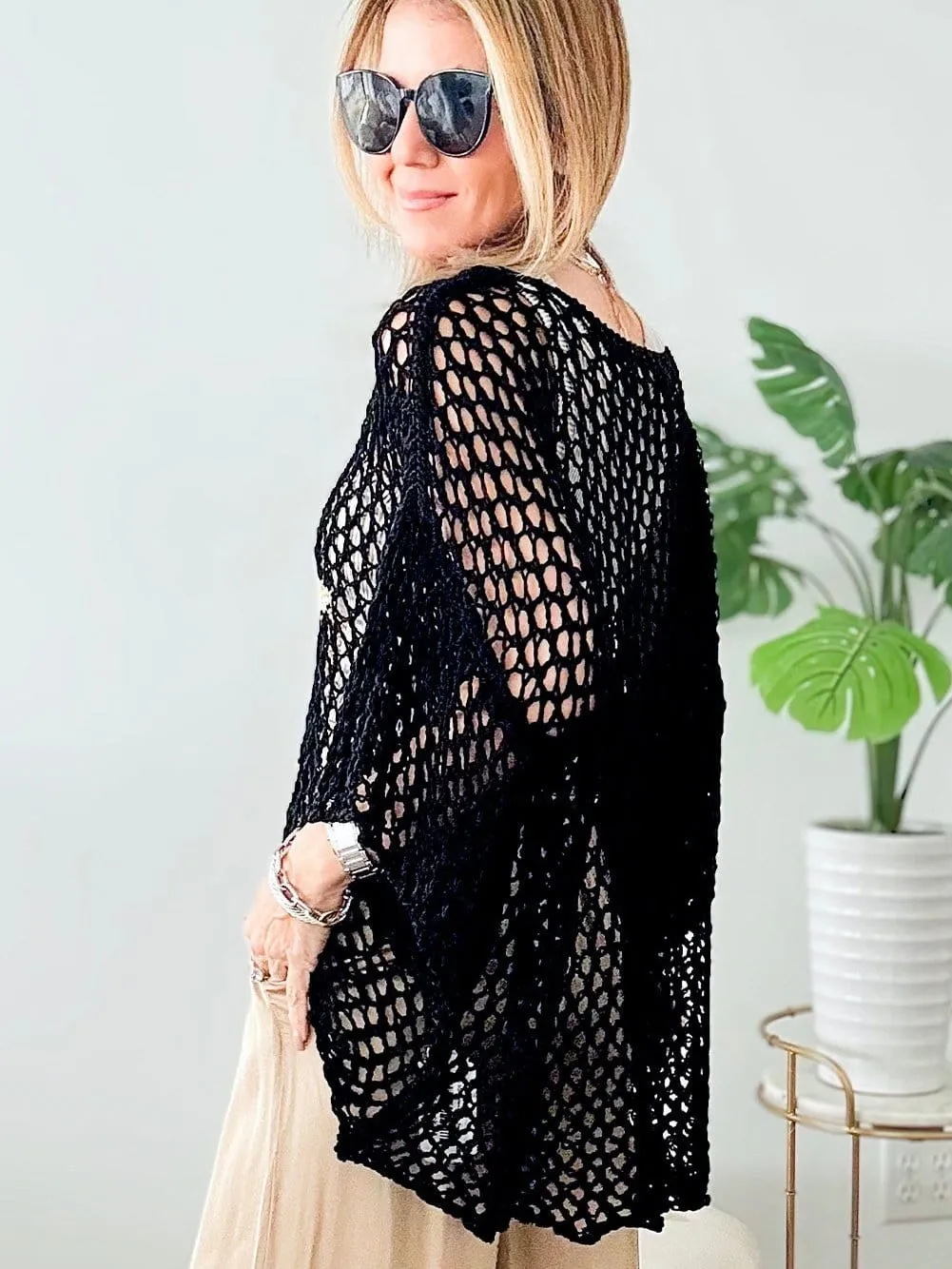 Black See-Through Knit Top with Golden Star