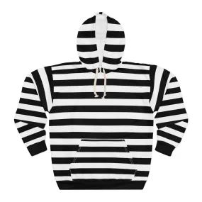 Black White Striped Hoodie, Stripe Pullover Men Women Adult Guys Ladies Aesthetic Graphic Cotton Hooded Sweatshirt with Pockets