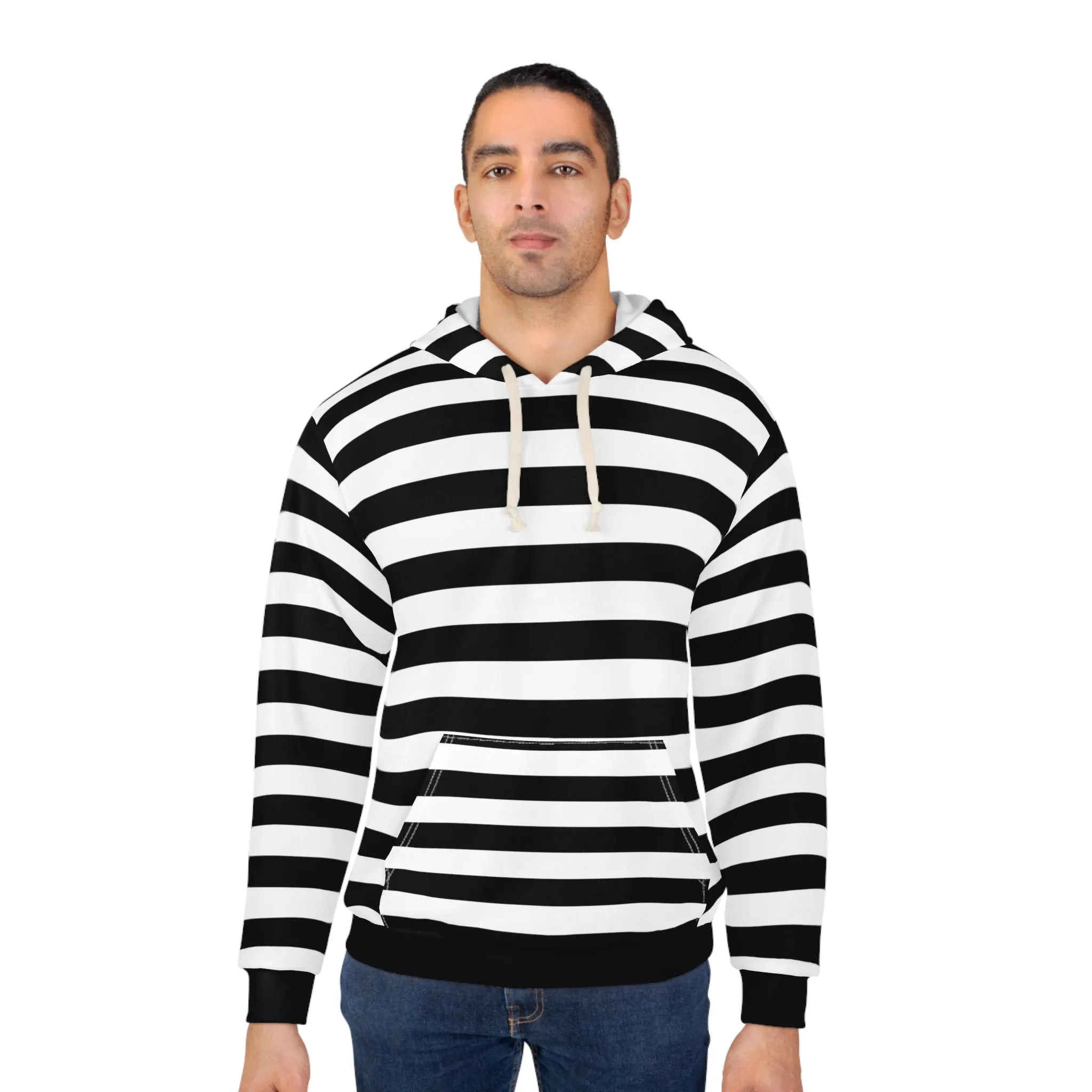 Black White Striped Hoodie, Stripe Pullover Men Women Adult Guys Ladies Aesthetic Graphic Cotton Hooded Sweatshirt with Pockets