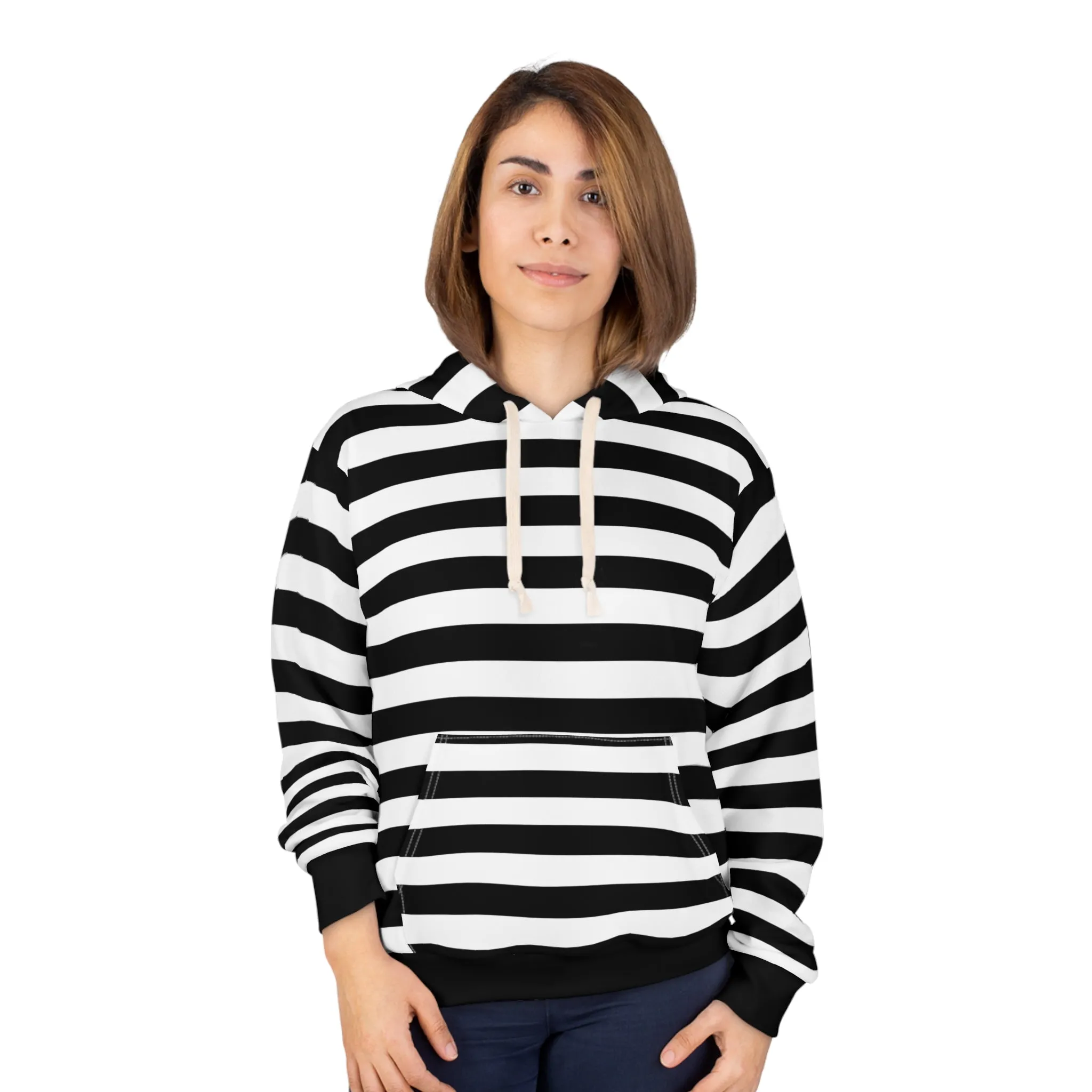 Black White Striped Hoodie, Stripe Pullover Men Women Adult Guys Ladies Aesthetic Graphic Cotton Hooded Sweatshirt with Pockets