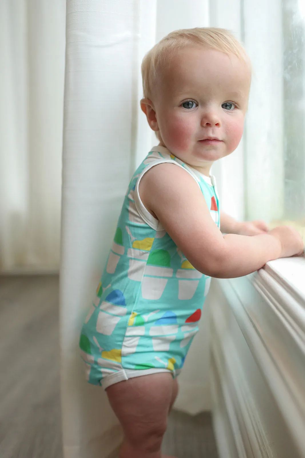 Blue Snowball Bamboo Henley Onesie with Snaps