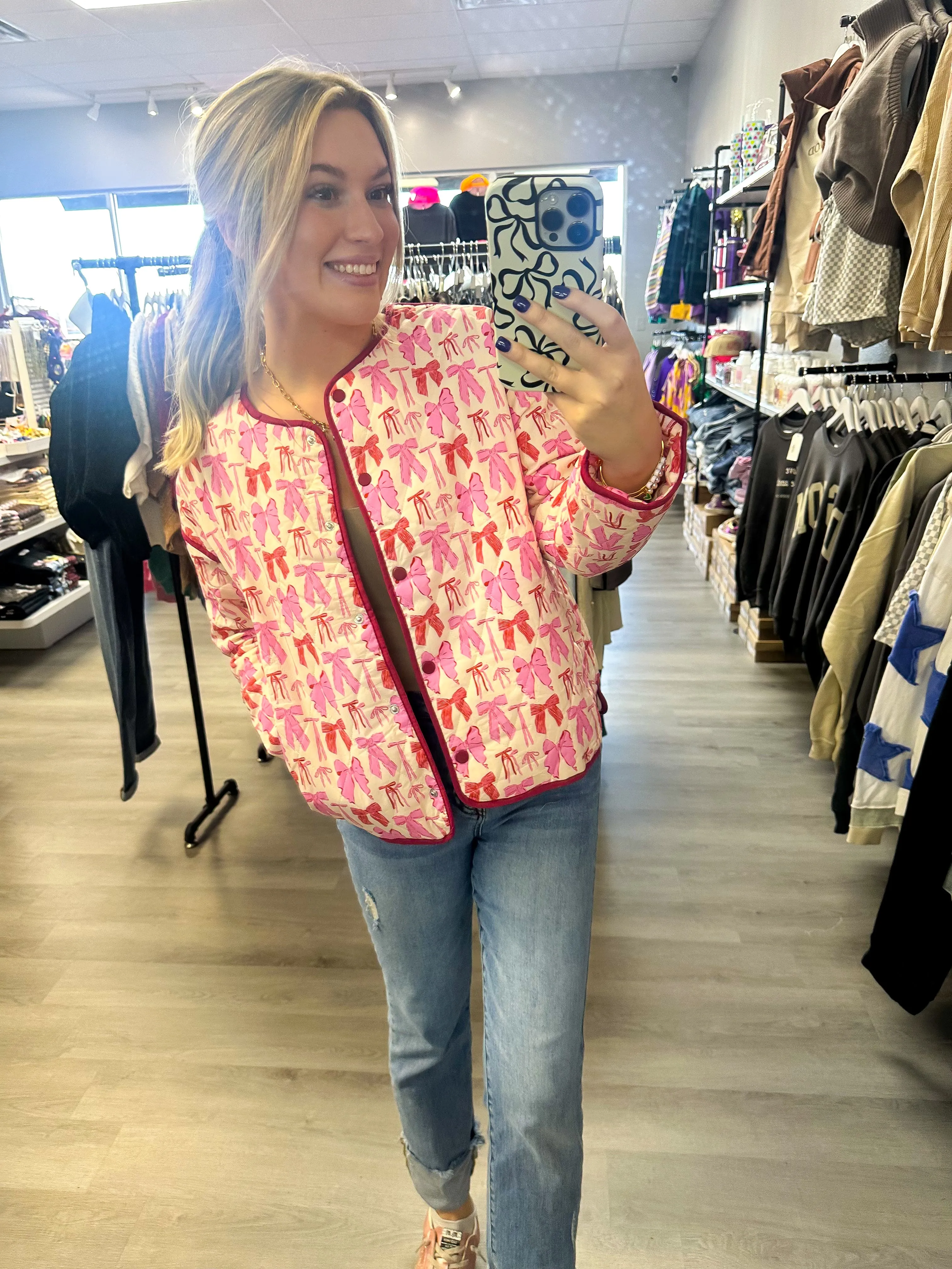 Bow Jacket - Red and Pink
