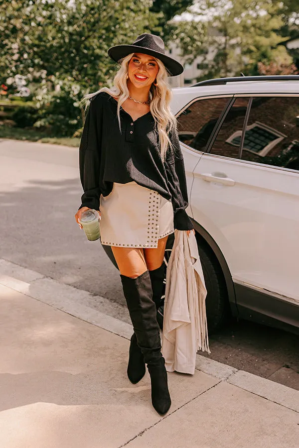 Breezy Times Oversized Henley Top In Black