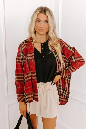 Breezy Times Oversized Henley Top In Black