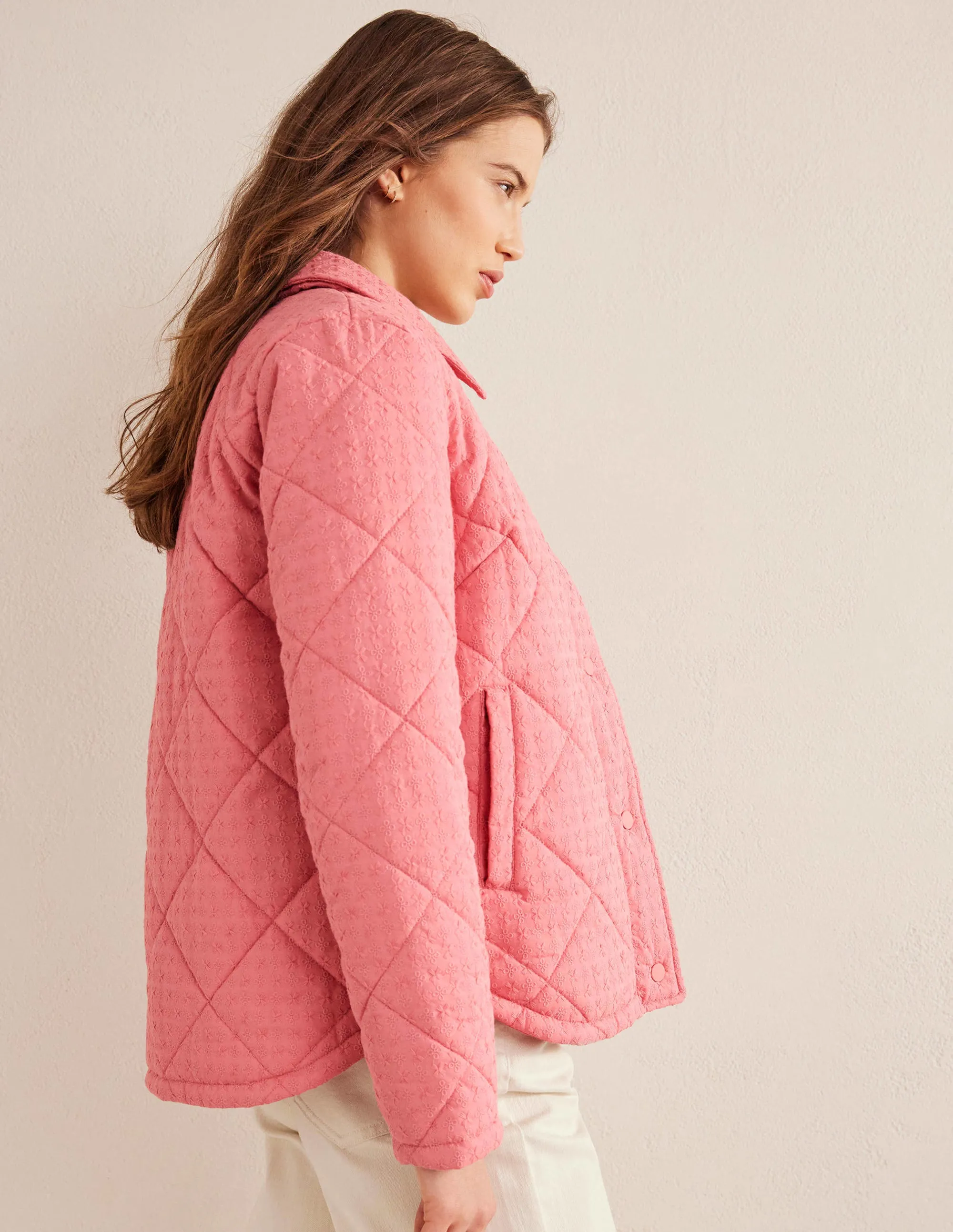 Broderie Quilted Cotton Jacket-Pink