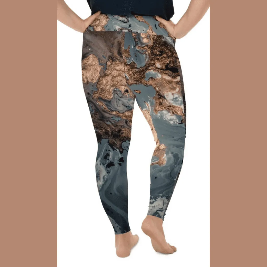 Bronze Marble Print Plus Size Leggings