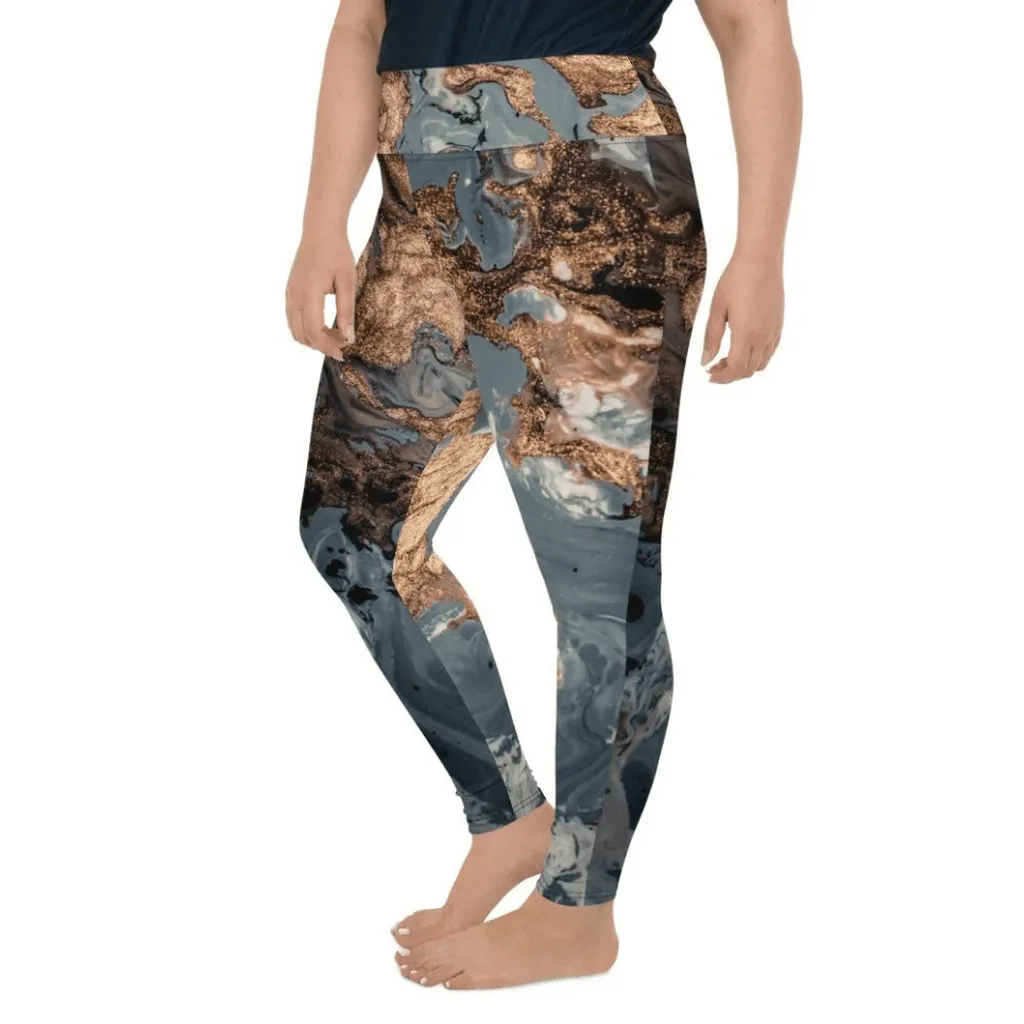 Bronze Marble Print Plus Size Leggings