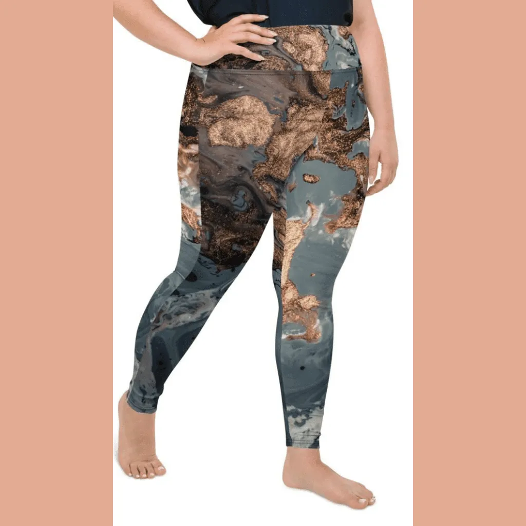 Bronze Marble Print Plus Size Leggings