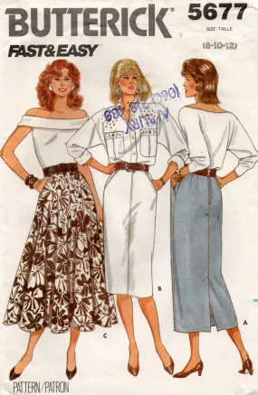 Butterick 5677 Womens Slim or Flared Skirts with Pockets 1980s Vintage Sewing Pattern Size 8 & 10