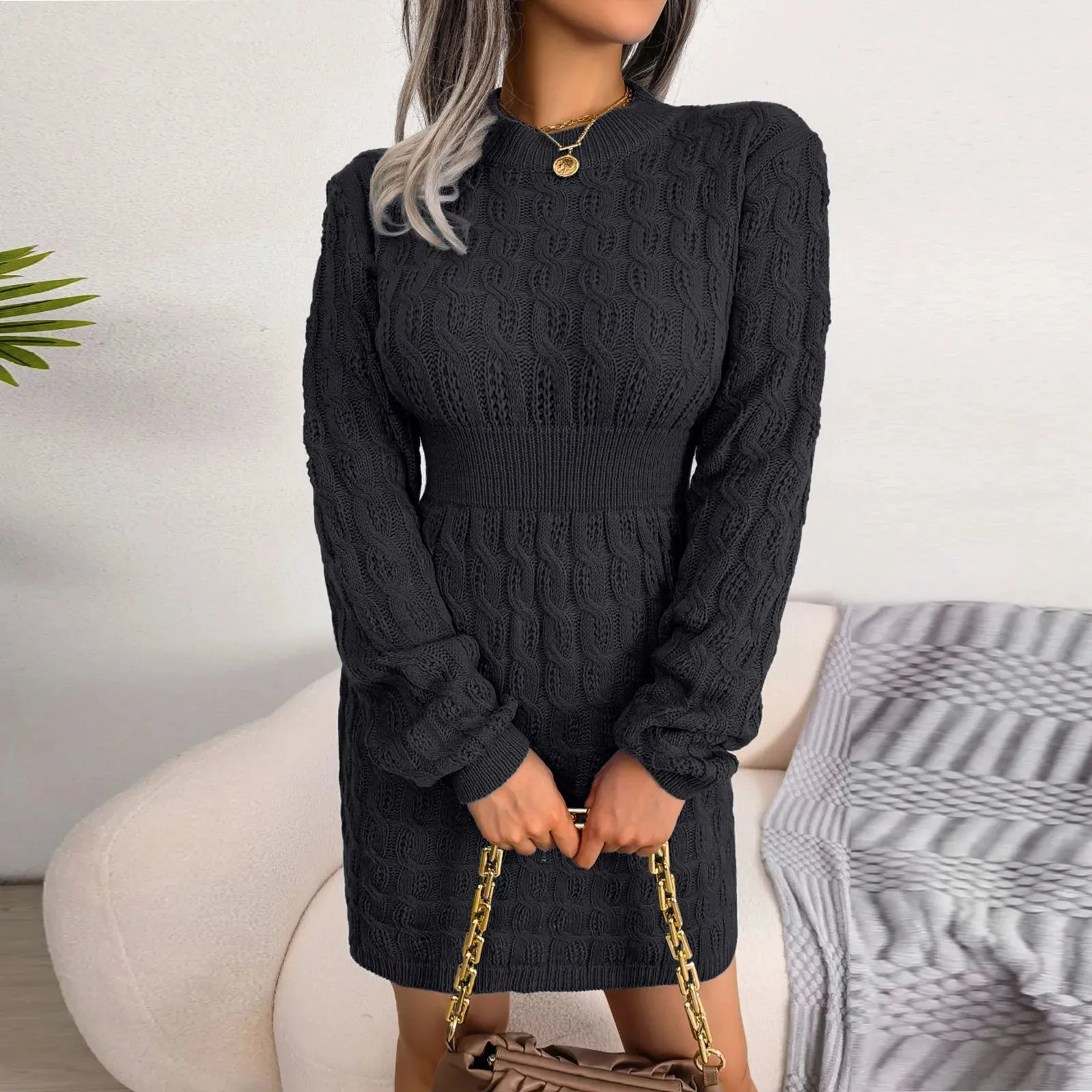Cable Knit Winter Sweater Dress