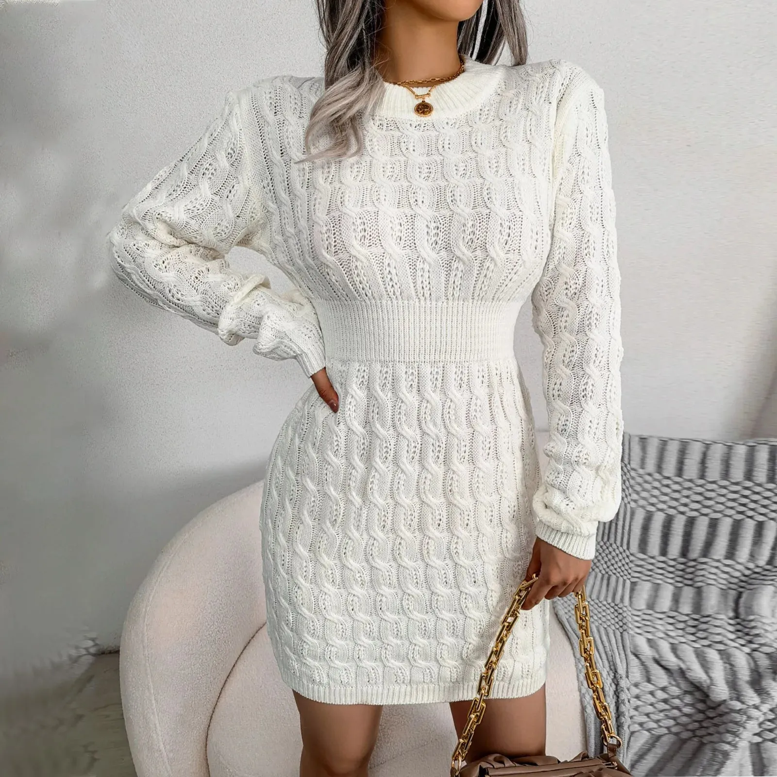 Cable Knit Winter Sweater Dress